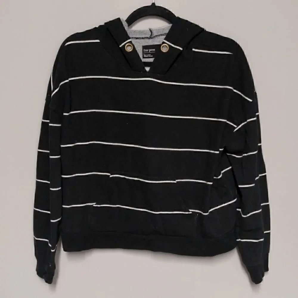 Free Press  Black and White Striped Cropped Hoodie